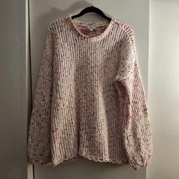 crown & ivy Sweaters - Crown & Ivy Women's Speckled Knit Sweater - Cream, Pink and Red